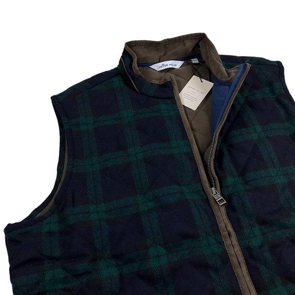 Peter Millar Vest Mens Shetland Wool Jacket Green Buffalo Plaid - Picture 2 of 9